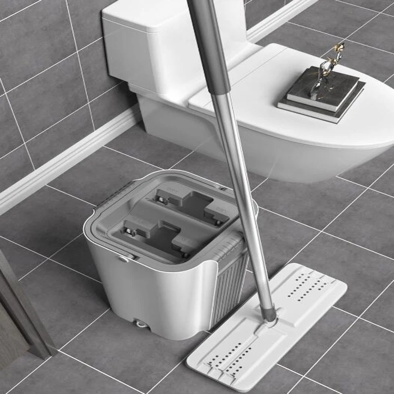 Mop Per Pavimenti Piatti Squeeze Mop And Bucket Lazy Mop Hand Free Wringing Mop Per La Pulizia Del Pavimento Sostituisci I Cuscinetti Wet Dry Usage On