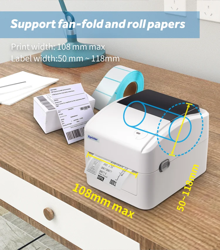 Xprinter 420B Stampante Termica Per Etichette Stampante Per Codici A Barre Supporto 25Mm-108Mm Etichetta Spedizione Printe Express Waybill Epacket Cod