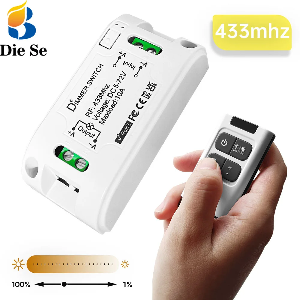 Diese Wireless Dimmer Switch Dc 6V 12V 24V 36V Light Remote Control Relay Ricevitore 433Mhz Trasmettitore Rf Per Led Dc Single Motor