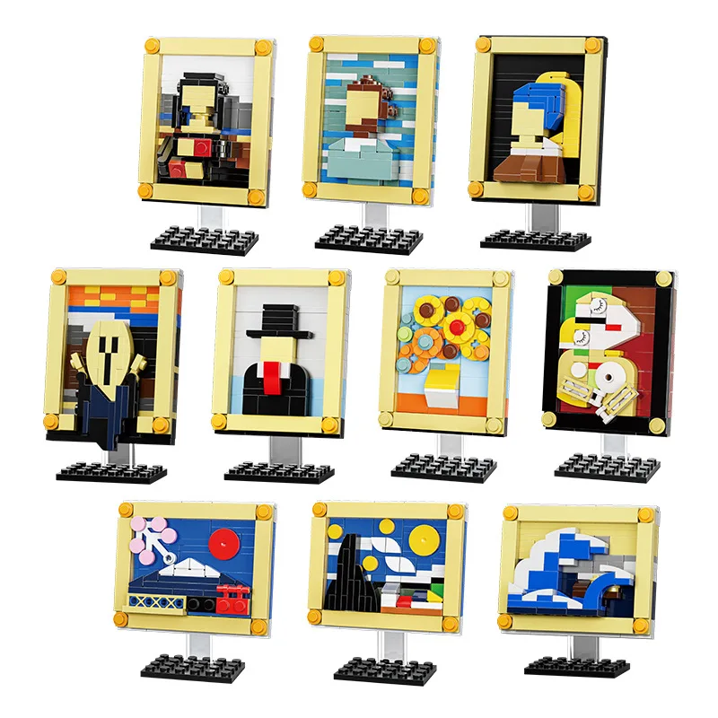Van Gogh Art Painting Classic Mona Lisa The Scream Moc Model Building Blocks Kit Di Mattoni Creativi Het Meisje Met De Parel Classic