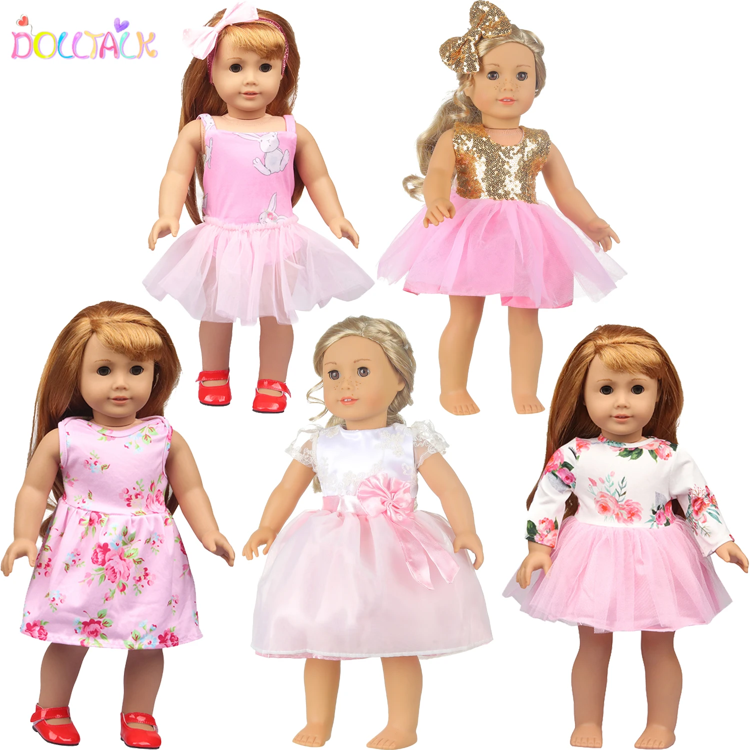 2022 New Cute Princess Dress Set Per American 18 Pollici Girl Doll Clothes Gonne Rosa Set Per 43Cm Baby New Born,Og Girl Doll Toy