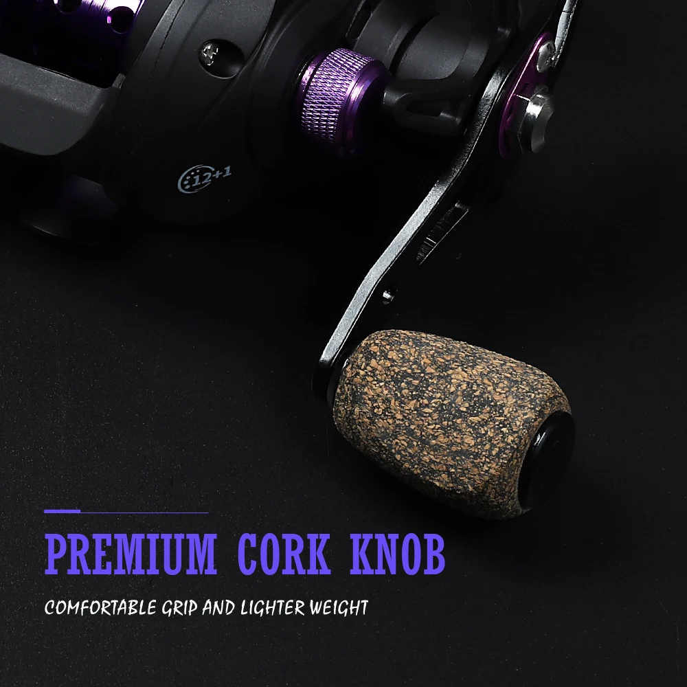 Fishing Reel Vn200 6.5:1 Gear Ratio Baitcasting Reel 12+1Bb 7Kg Max Drag Baitcasting Fishing Reel Metal Spool Cork Knob Reel