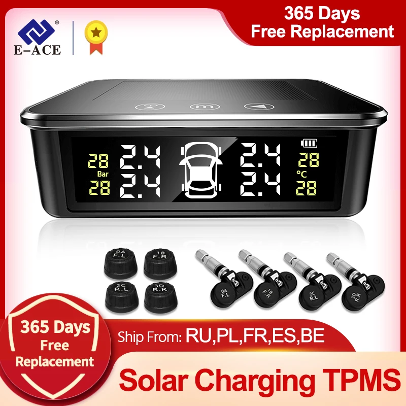 E-Ace K13 Solar Power Tpms Automotive General Tire Pressure Alarm System Sistema Di Monitoraggio Della Pressione Dei Pneumatici Sensori Di Pressione D