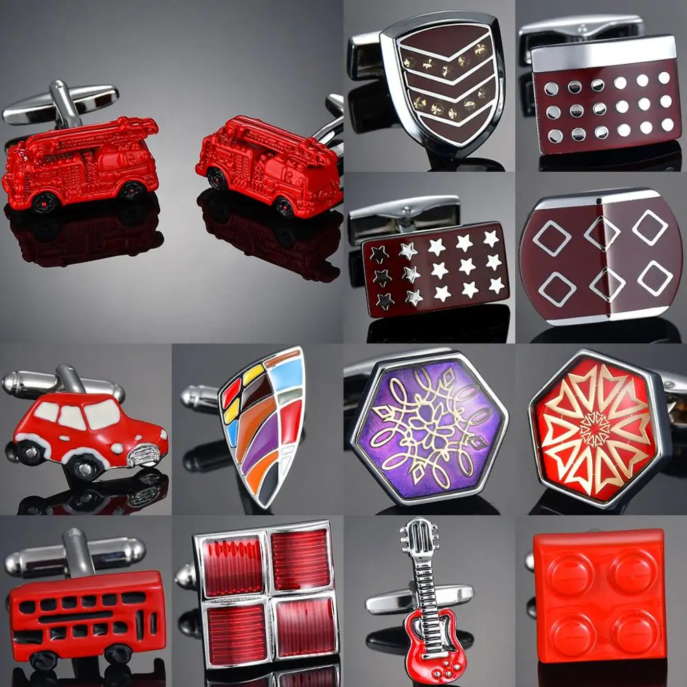Nuovi Gemelli Con Ciondoli Design Speciale Viola Rosso Auto/Motore Antincendio/Giltar/Beatles/Gemelli A Forma Di Mela Bottone Camicia Per Gioielli Da 