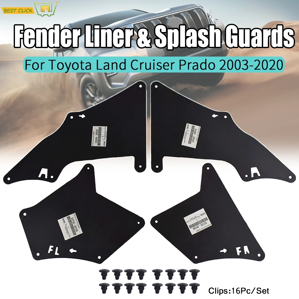 Paraspruzzi Per Toyota Land Cruiser Prado J120 J150 2003 - 2020 Lc3 Lc4 Lc5 Tenuta Grembiule Mud Flaps W Pinze Parafango Fodere