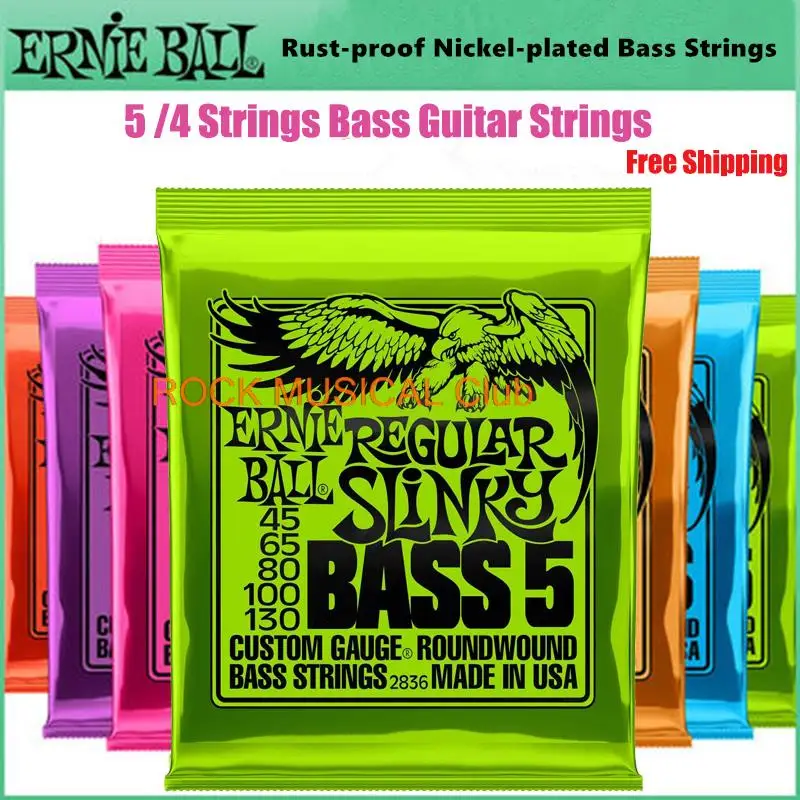 Ernie Ball Bass Strings Hybrid Slinky Round Wirt Per 4 String 2832 Regular Slinky 45-130 Per 5 String 2836 Electric Bass