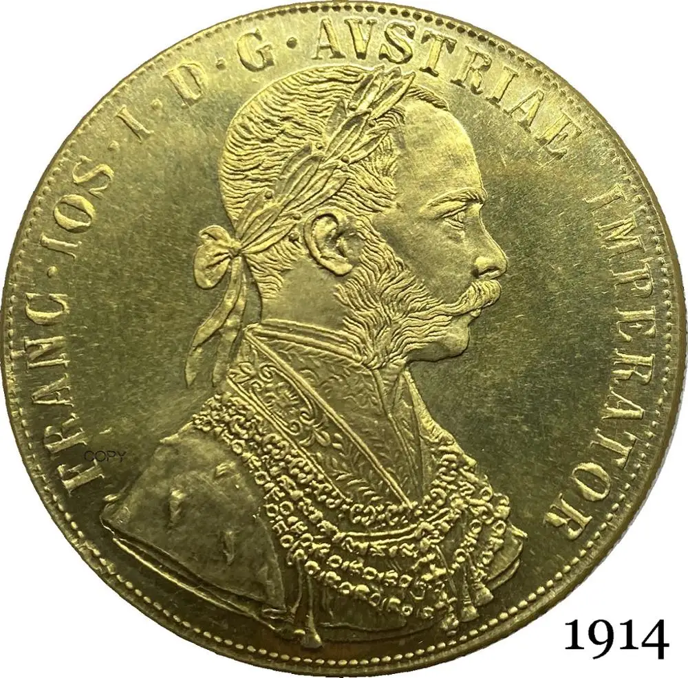 Austria Abasogni 1914 4 Ducats Brace Joseph I Imperatore Austriaco A Doppia Testa Aquila Australiana Con Corona D'Oro Copia Moneta