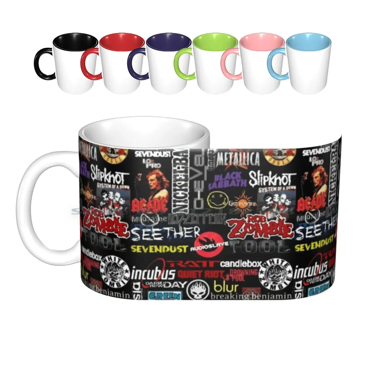 Rock N Roll Bands Tazze In Ceramica Tazze Da Caffè Tazza Da Tè Al Latte Album Film Di Zombie Ost Collage N Roll Pop Queen Cover Pattern