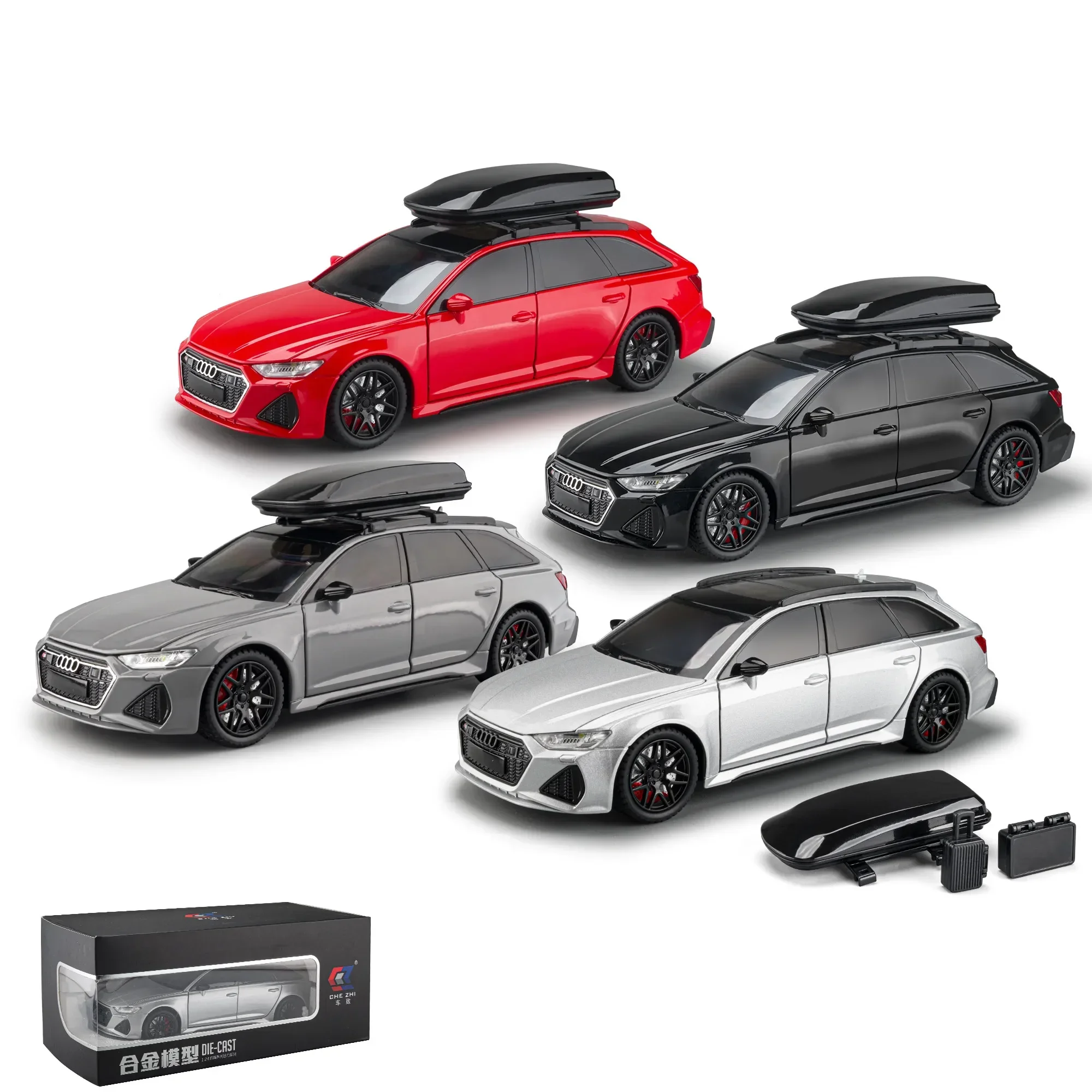 1:24 Scala Diecast Toy Vehicle Model Audi Rs6 Travel Edition Car Pull Back Sound & Light Doors Collezione Apribile Regalo