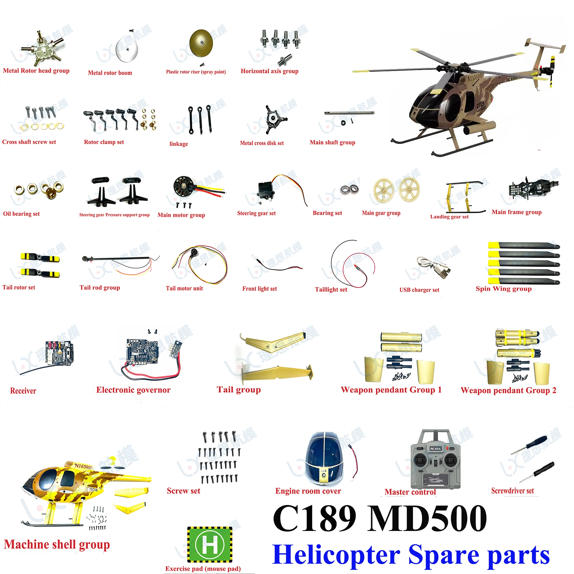 C189 Md500 Rc Era Telecomando Era Uccello Elicottero Simulazione Elicottero Parti Originali Completo Sterzo Motore Principale