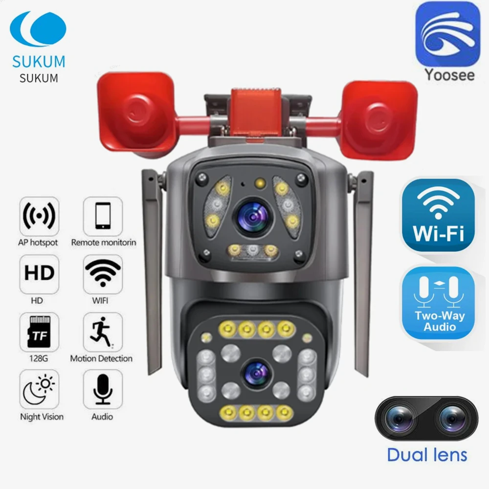 4Mp Yoosee Security Wifi Camera Dual Lens Dual Screen Auto Tracking Telecamera Ip Esterna Impermeabile Wireless