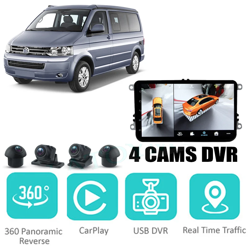 Car Audio Navigation Stereo Carplay Dvr 360 Birdview Intorno Al Sistema 4G Per Volkswagen Vw Doubleback California T5