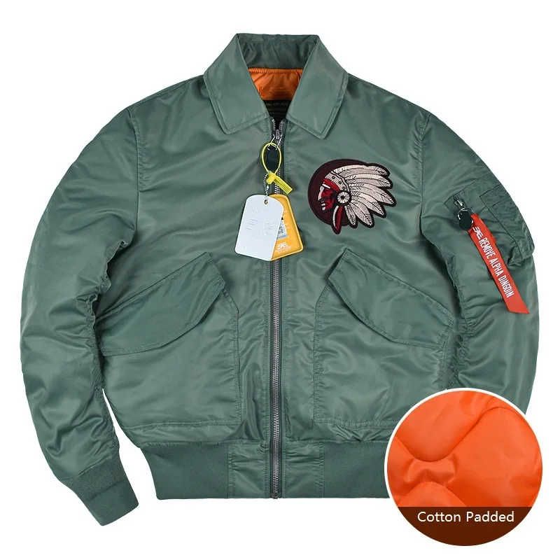 New Alpha Martin Flight Pilot Fly-Giacca Imbottita Giacca Tattica Militare Da Uomo Cappotto Da Baseball Ricamato Con Testa Indiana Invernale