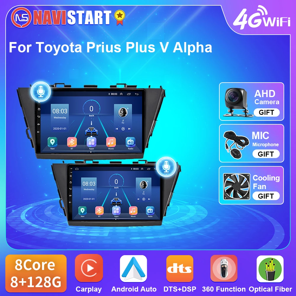 Navistart T5 Autoradio Per Toyota Prius Plus V Alpha 2012-2017 Android 10 Navigazione Gps 4G Wifi Auto Carplay Player Dvd 2 Din