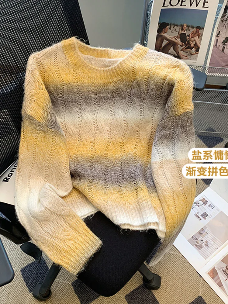 2023 American Retro Rainbow Striped Pullover Gyaru Coreano Fashion Jumper 2000S Estetico Abbigliamento Casual Maglione Y2K Alta Qualità
