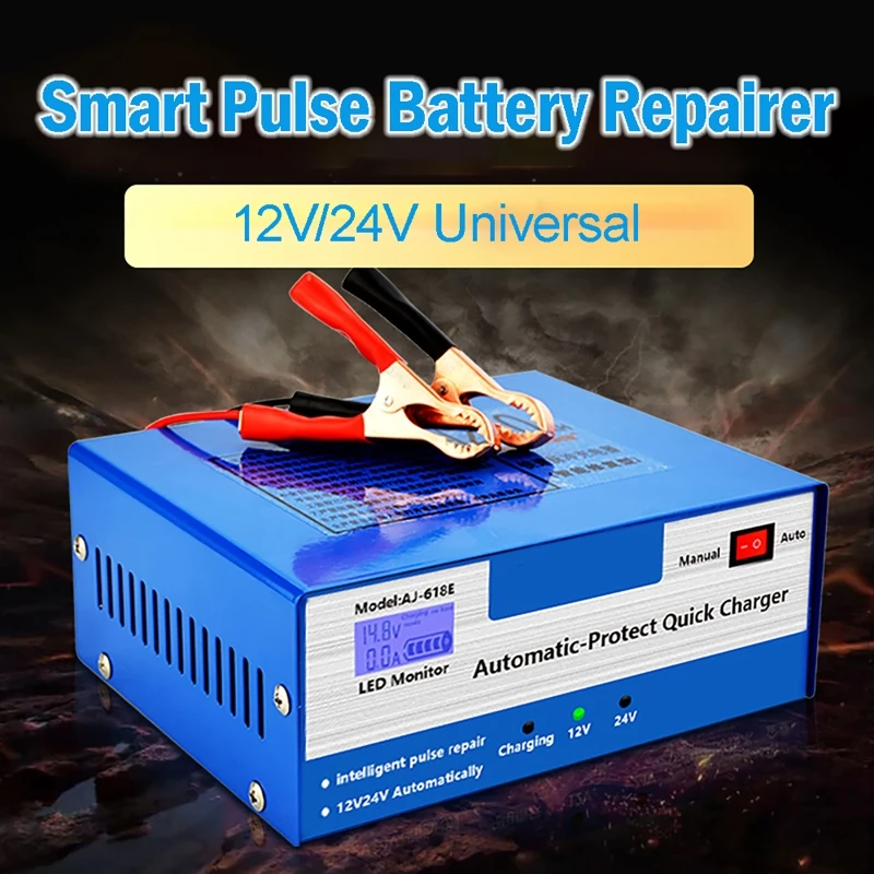 12/24V Car Battery Charger 130V-250V 200Ah Automatic Intelligent Pulse Repair For Car Motorcycle Lead Acid Battery Agm Gel Wet