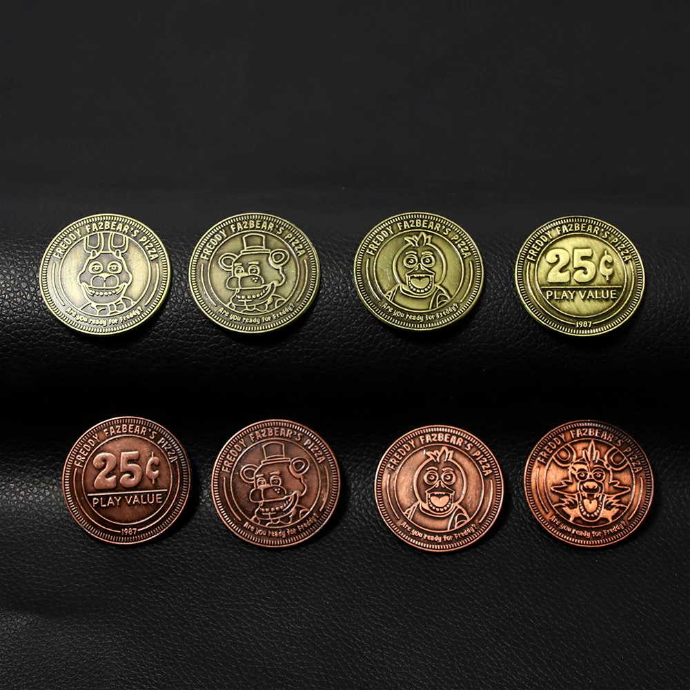 Anime Game Fnaf Figures Freddy Coin Foxy Bonnie Animal Doll Figure Double Sided Metal Coin Props Collection