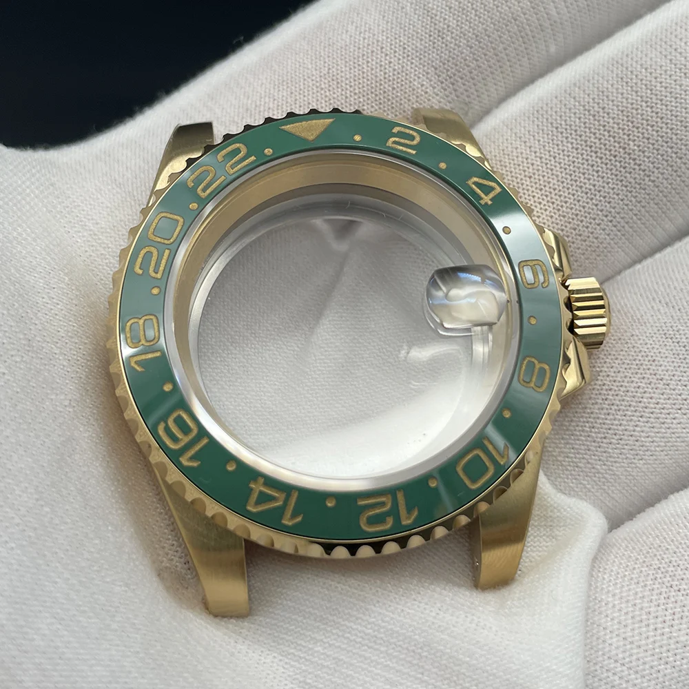 Cassa Dell'Orologio Dorata Di Lusso 40Mm Rlx Gmt Inserti Con Castone In Ceramica Verde Adatto Per Movimenti Mod/Sub Seiko Nh35/Nh36 3135 Compatibili