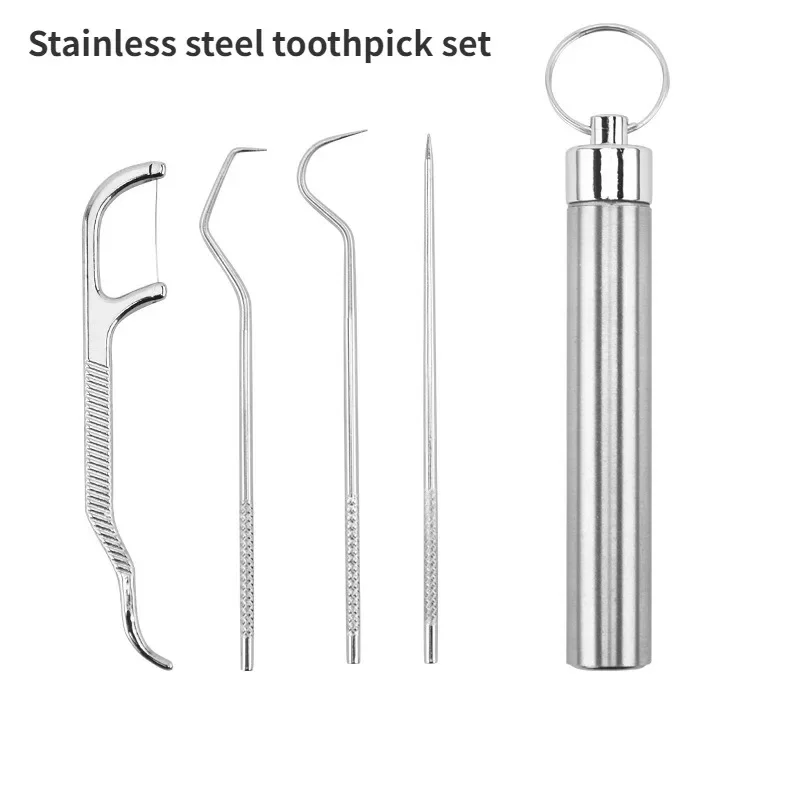 Set Di Stuzzicadenti In Acciaio Inossidabile Portatile Flossing Riutilizzabile Rimozione Del Tartaro Stoccaggio Tubo Di Metallo Lavabile Cura Dei Dent