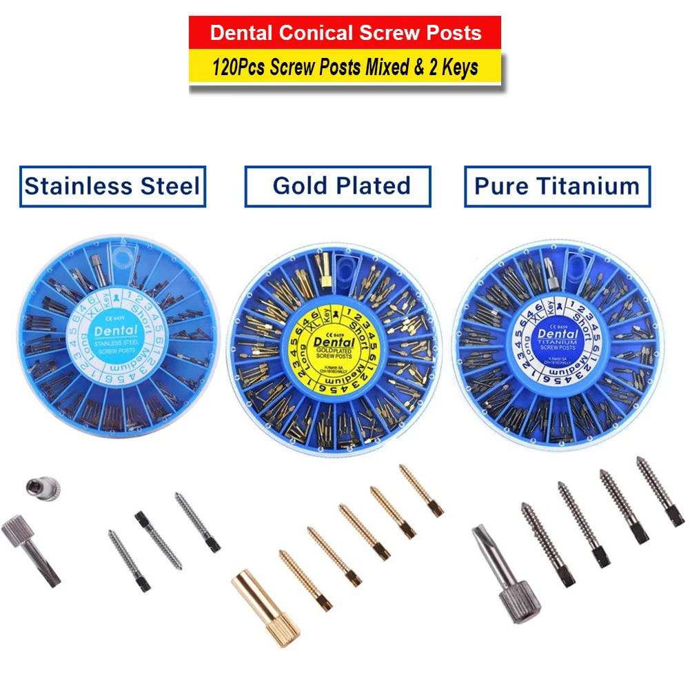 120Pcs Dental Screw Post Denti Restauro Quarzo Vetro Resina Core Acciaio Inossidabile Titanio Root Canal Euro Post Implant Drill