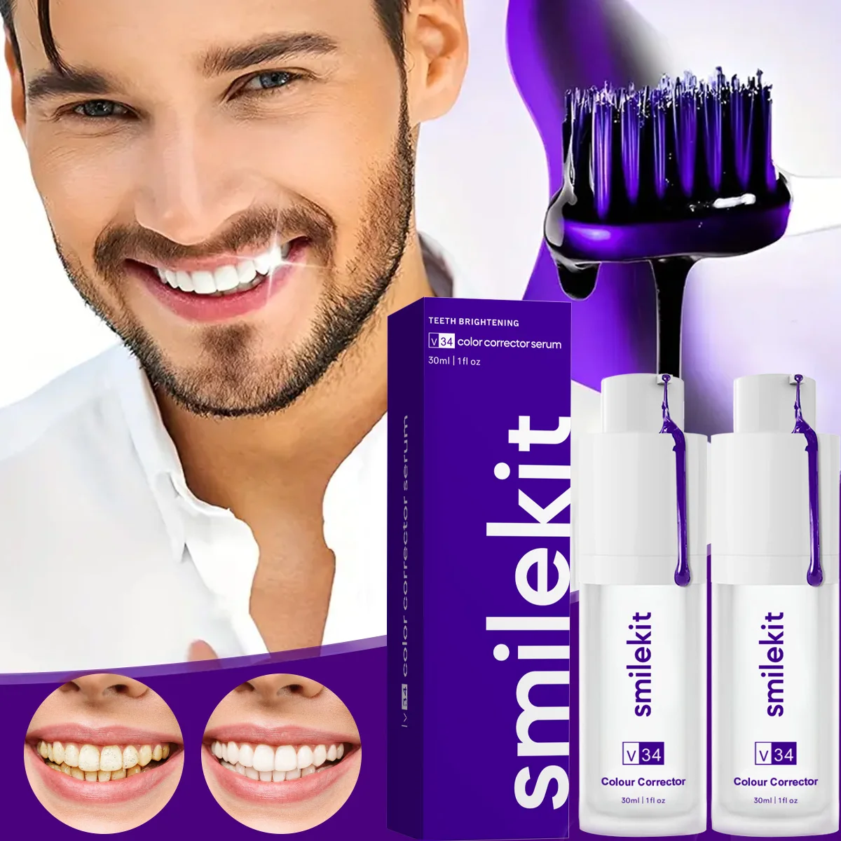 Smilekit Sbiancamento Dei Denti Mousse Di Dentifricio Viola Cura Dentale Per Denti Denti Schiarenti Bianchi Riduce L'Ingiallimento
