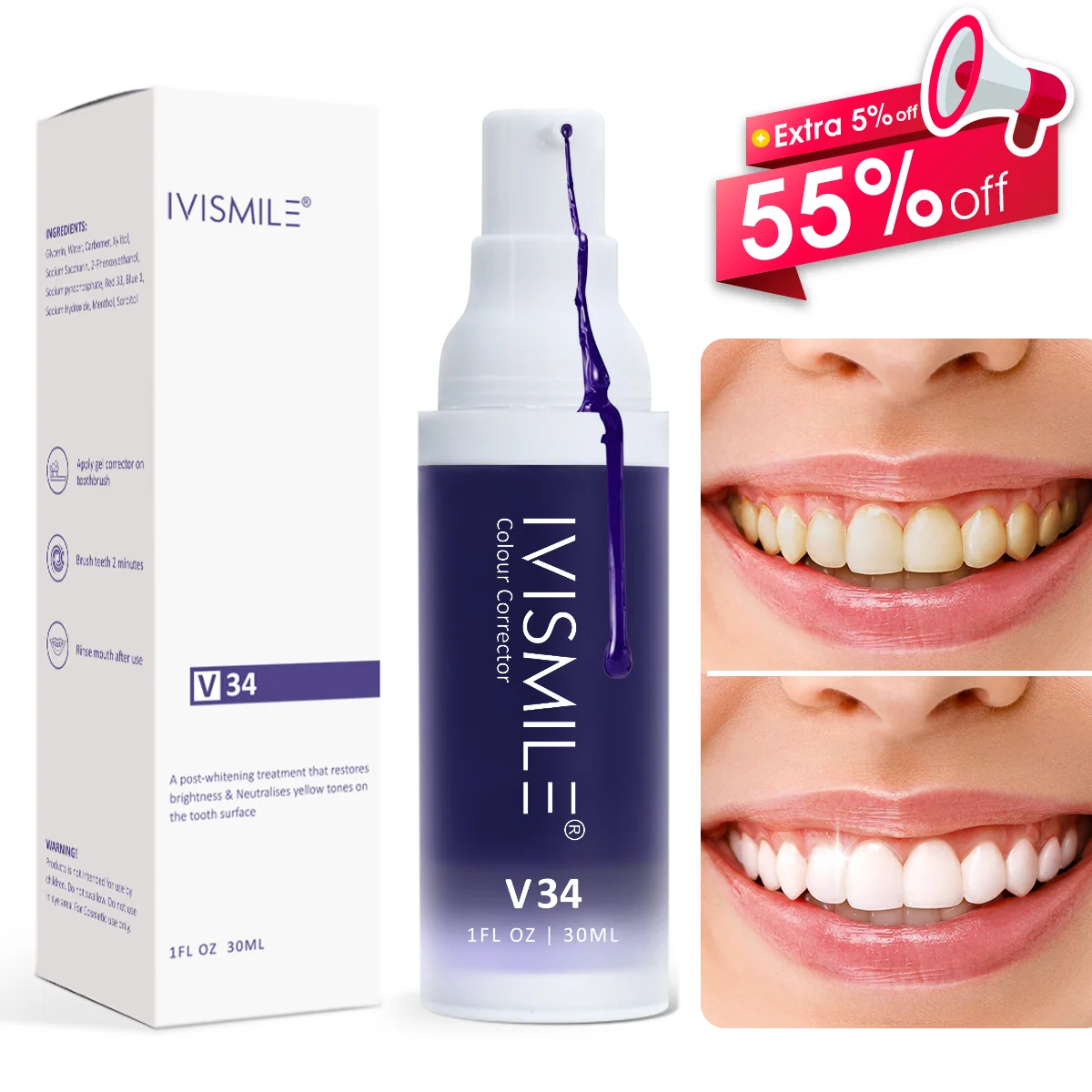 Sbiancamento Professionale Dei Denti Dentifricio Viola Kit Sorriso Clareamento Smalto Dentale Cura Dentifricio Macchia Intensiva