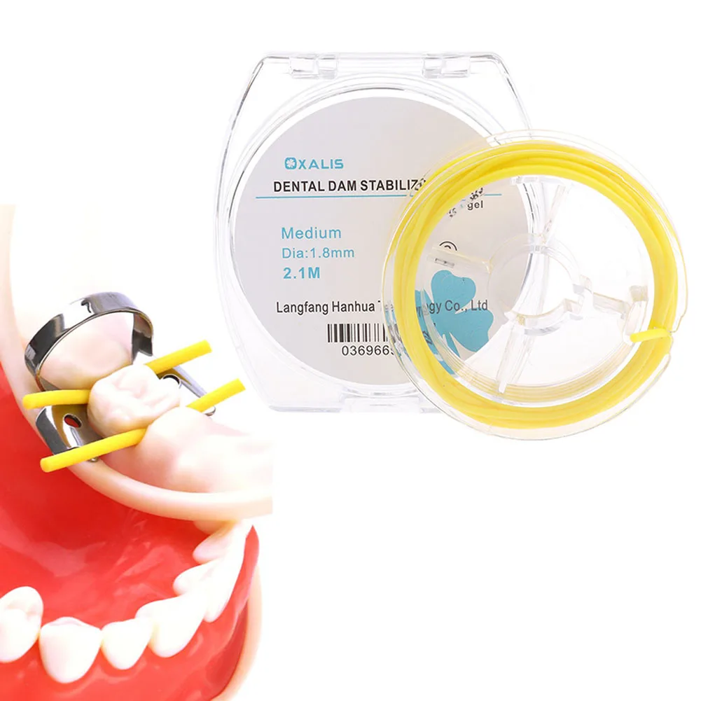 2.1M Elastic Dental Rubber Dam Stabilizing Cord Roll Medium Wedges Clamps Sheets Line Dentist Teeth Supplies Dia. 1.8Mm