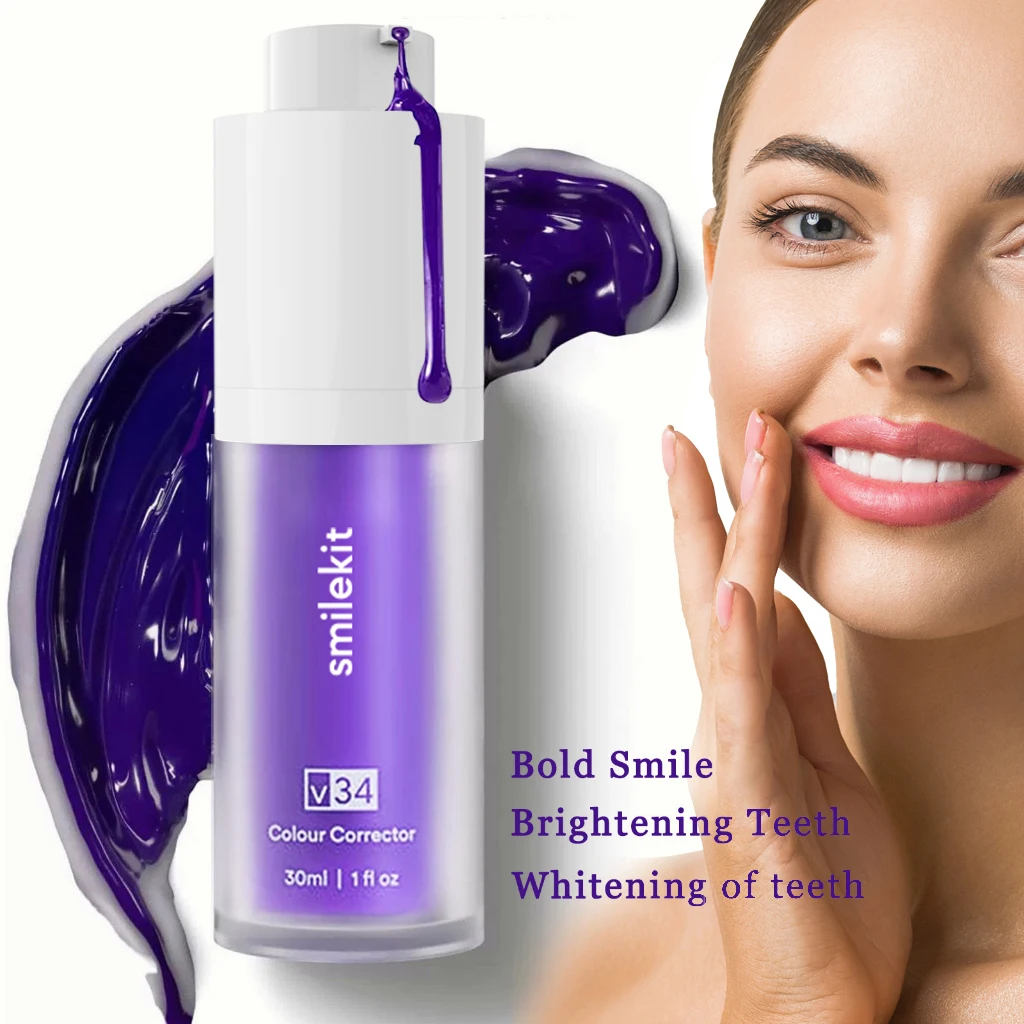 New Teeth Whitening Purple Dentifricio Mousse Cura Dentale Per I Denti White Brightening Cura Dei Denti Riduce L'Ingiallimento 30Ml