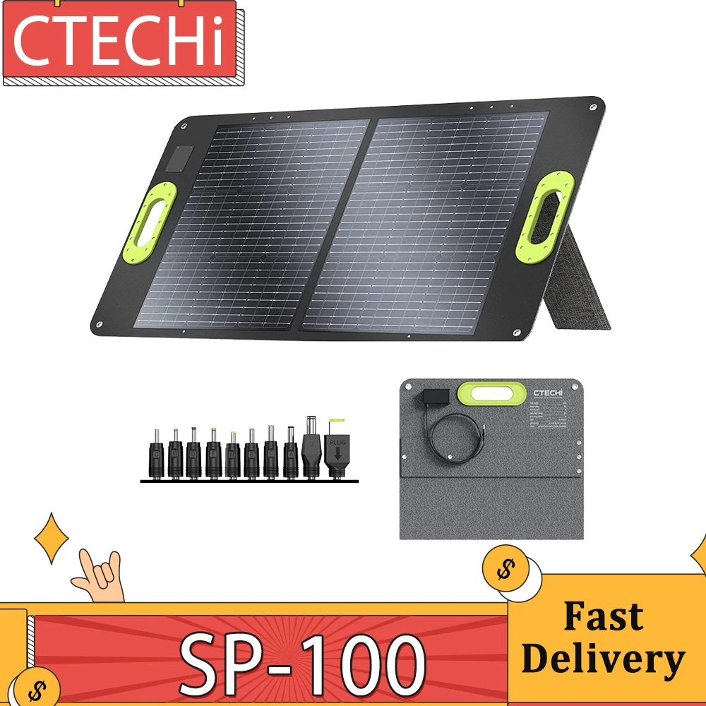 Pannello Solare Pieghevole Portatile Ctechi Sp-100 100W, Alto Tasso Di Conversione 23%, Impermeabile Ip67