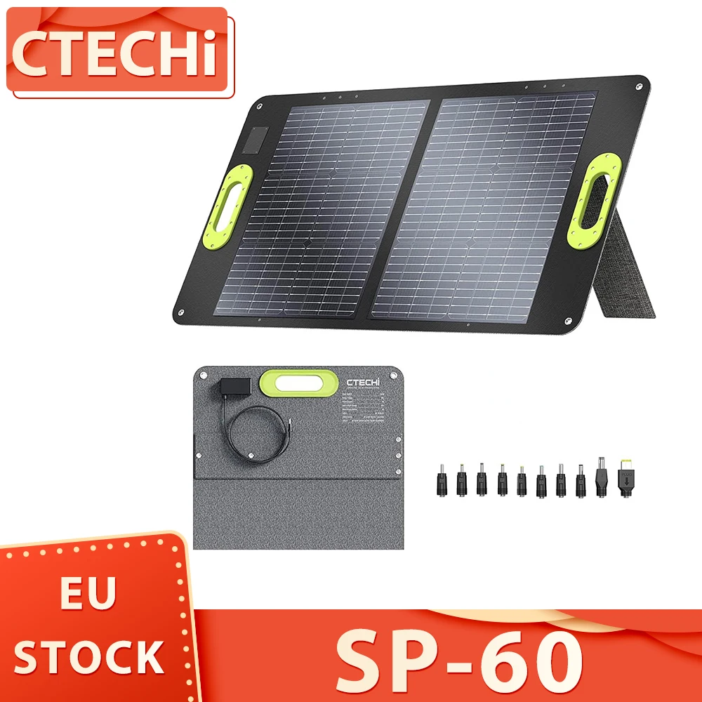 Pannello Solare Pieghevole Portatile Ctechi Sp-60 60W, Alto Tasso Di Conversione 23%, Impermeabile Ip67