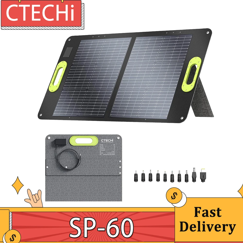 Pannello Solare Pieghevole Portatile Ctechi Sp-60 60W, Alto Tasso Di Conversione 23%, Impermeabile Ip67