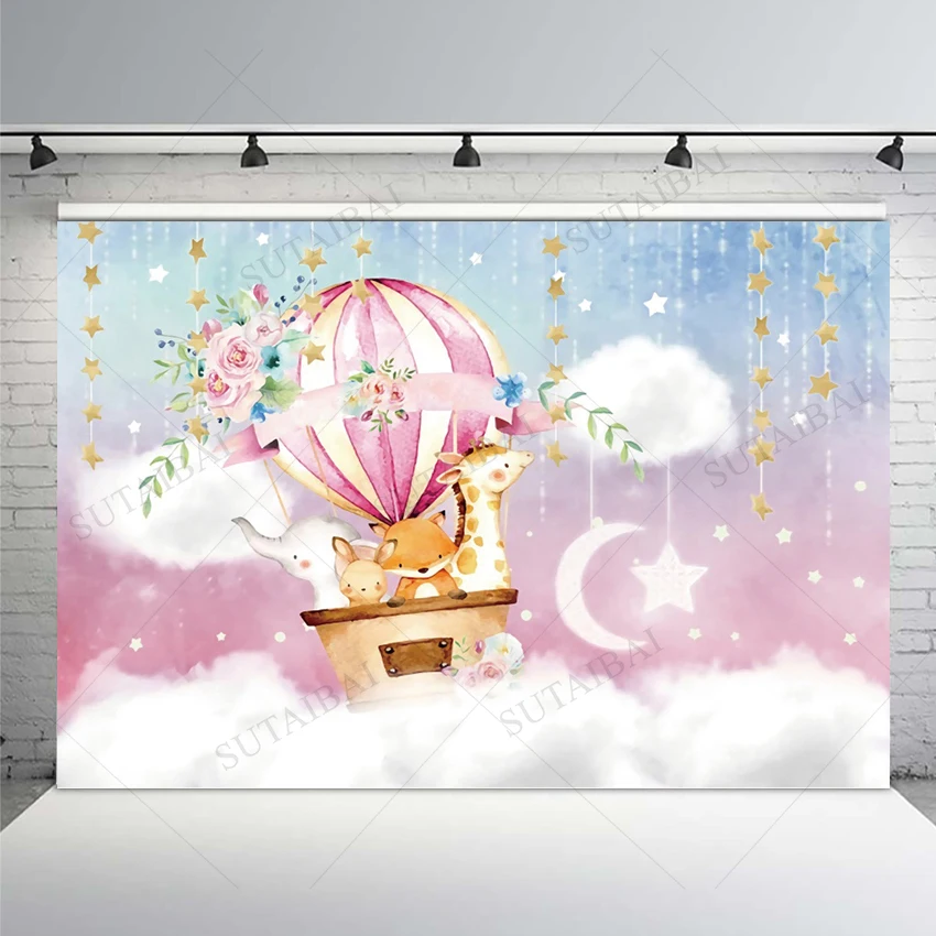 Pink Theme Twinke Stars Cartoon Party Background Of Photography Dreamy Wonderland Wild Animals Kid Happy Sweet Photo Banner Prop