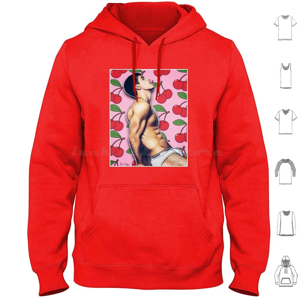 Cherry Bomb Felpe Con Cappuccio Manica Lunga Ciliegie Cherry Tongue Out Underwear Twink Twink Queer Abs Muscle