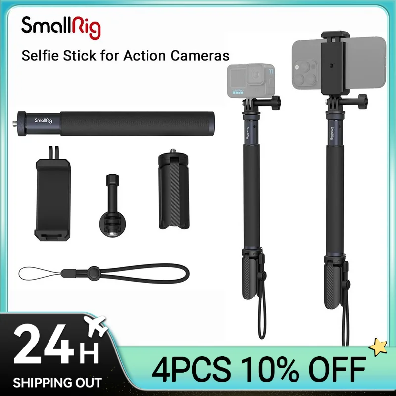 Smallrig Selfie Stick Per Action Cam Include Selfie Stick, Morsetto Per Smartphone, Action Camera, Montaggio Mini Treppiede 20-95Cm Di Estensione