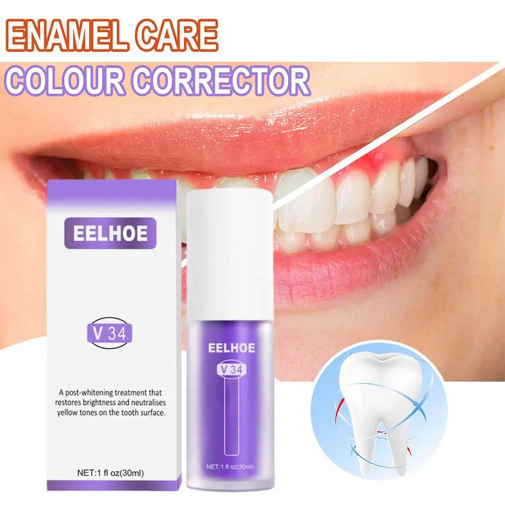 30Ml Viola Sbiancante Denti Dentifricio Sbiancante V34 Colore Correzione Dei Denti Sbiancante Igiene Orale Dentifricio Mousse