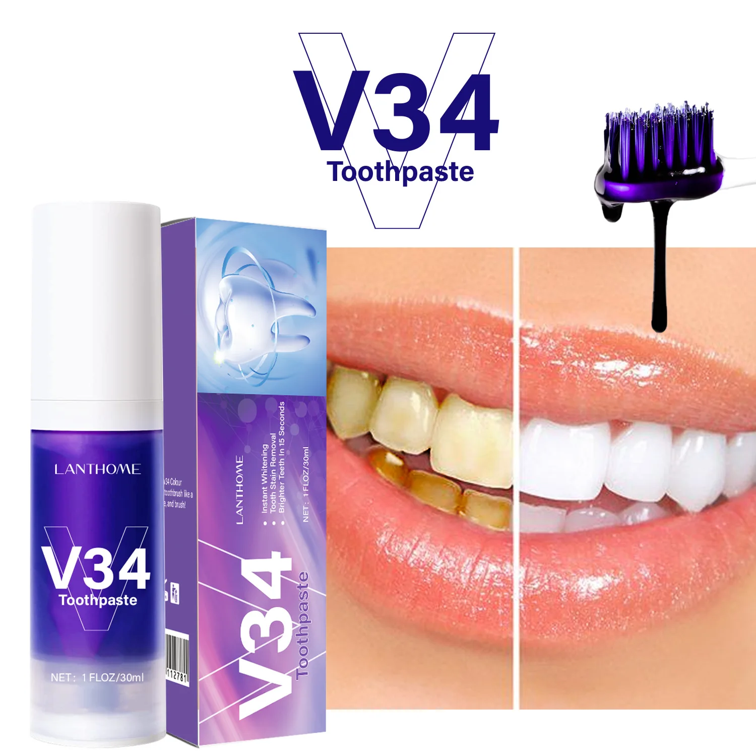 Nuovo Dentifricio Sbiancante Per Denti Mousse V34 Colorante Per La Correzione Dei Denti Sbiancante Per Denti Viola Dentifricio Sbiancante Non Invasivo
