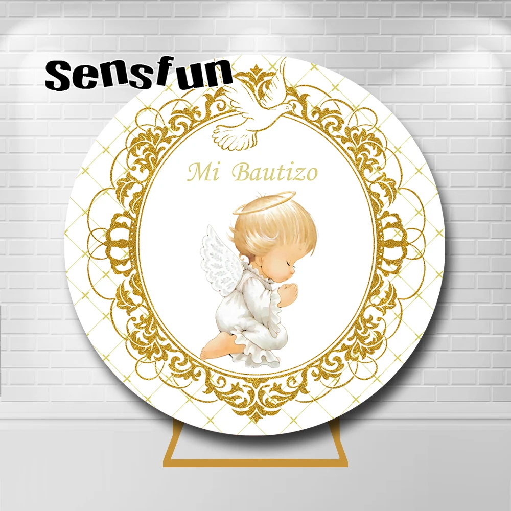 White Gold Pigeon Angel Basptismo Round Background Cover First Holy Comunion Circle Background Per La Fotografia
