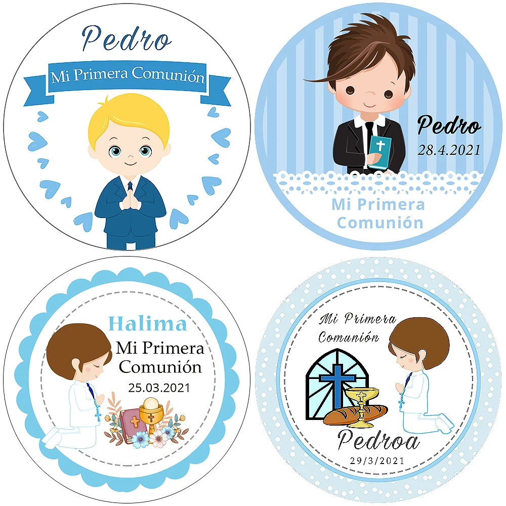 Mi Primera Comunion Sticker Boy Girl Prima Comunione Bomboniere Etichette Battesimo Christian Adesivi Prima Comunione Baby Shower