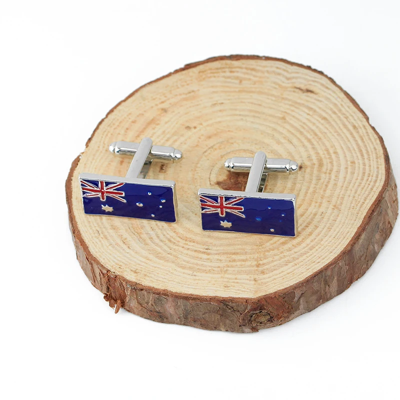 Australian England America Flag Gemelli Uomo Argento Placcato Oro Bottone Moda Blu Smalto Polsino Link Camicia Usa Uk Patriot