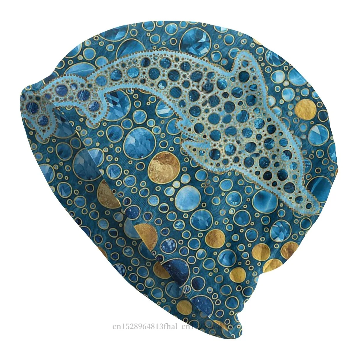 Cappelli Caldi Australiani Aboriginal Art Winter Dot Dolphin Blue Gemstone And Gold Bonnet Berretti Skullies Di Alta Qualità