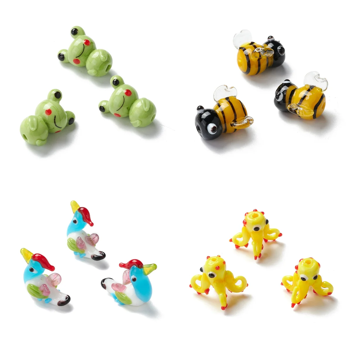 5Pcs Kawaii Animal Lampwork Beads Cartoon Cute Bee Frog Octopus Lampwork Perle Di Vetro Per Gioielli Collana Orecchini Risultati Fai Da Te