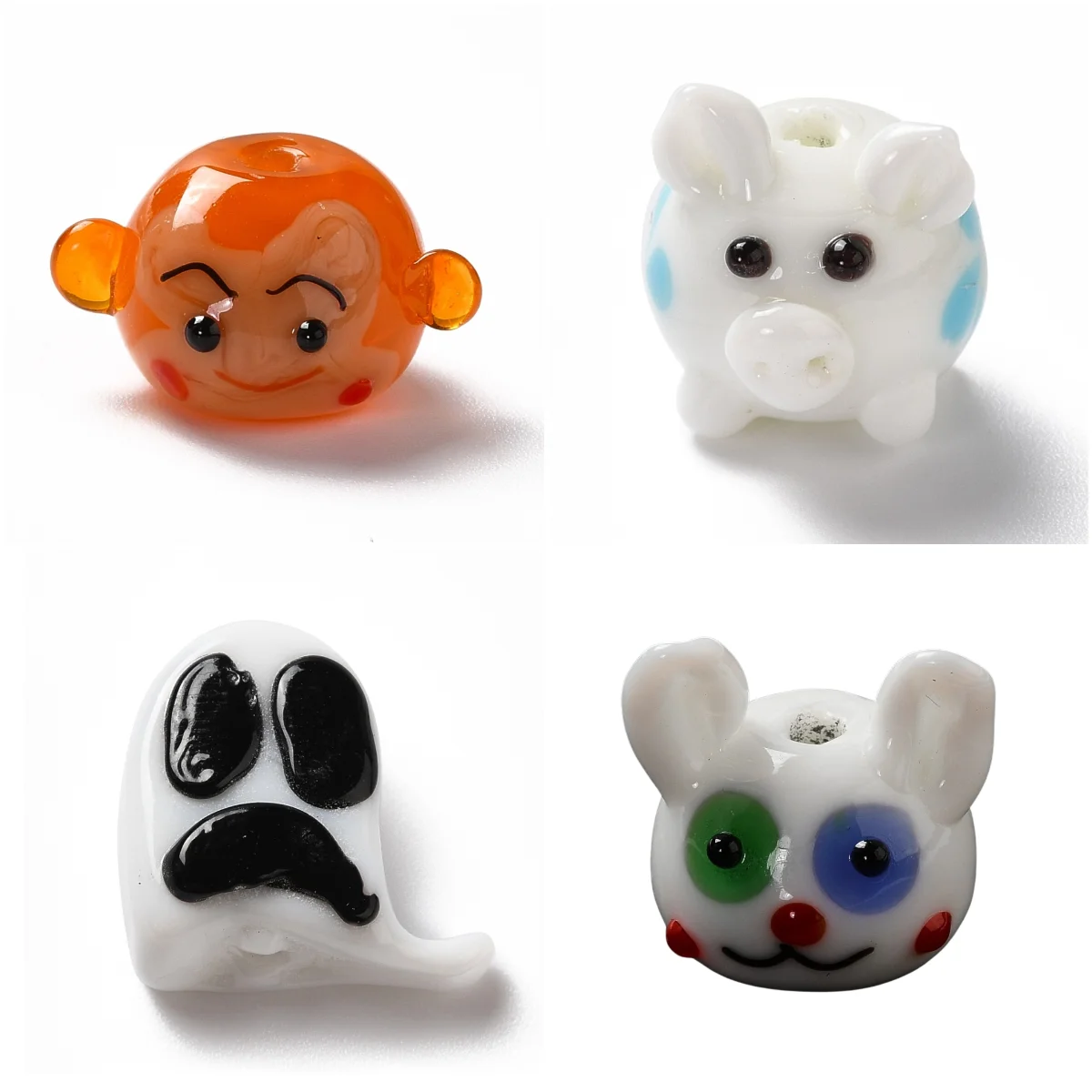 10Pcs Cute Rabbit Pig Monkey Lampwork Beads Allentato Cartoon Animal Handmade Lampwork Perline Di Vetro Per Braccialetto Perline Di Gioielli Fai Da Te