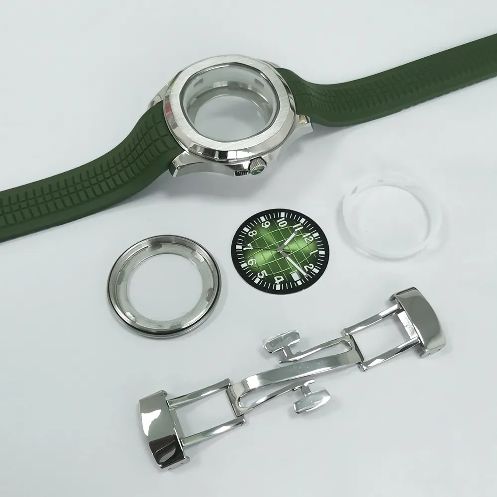 42Mm Nh35 Cassa Dell'Orologio Cinturino In Gomma Quadrante Lancette Orologio Mod Parti Per Nautilus Aquanaut Nh35 Nh36 Movimento Accessori Per Orologi