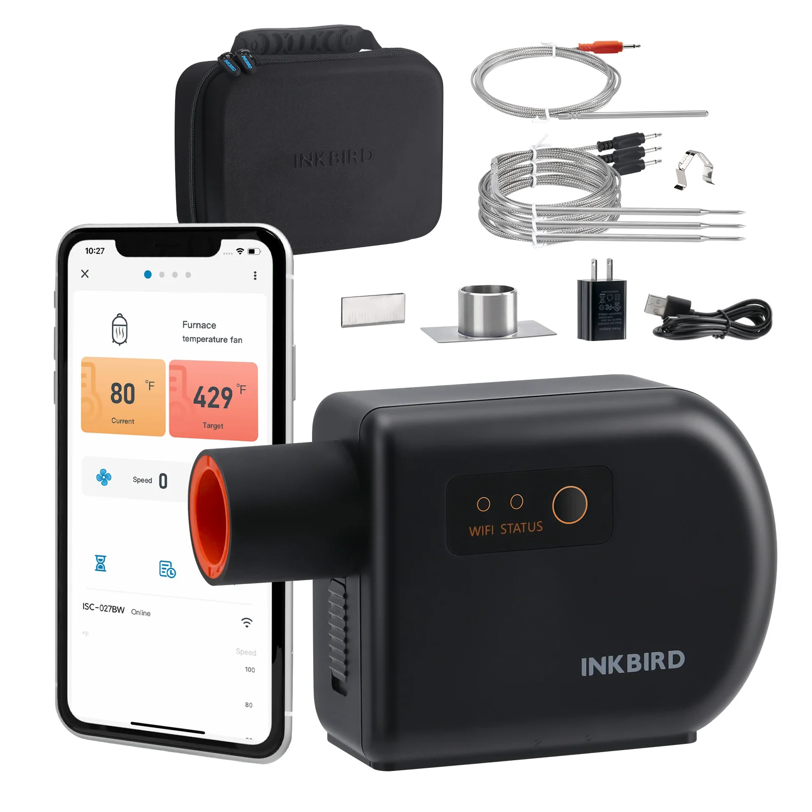 Inkbird Isc-027Bw Bbq Temperature Pattern Controller Ventola Automatica Per Fumatori Wi-Fi Bluetooth Con 4 Sonde Per Big Green Egg Still