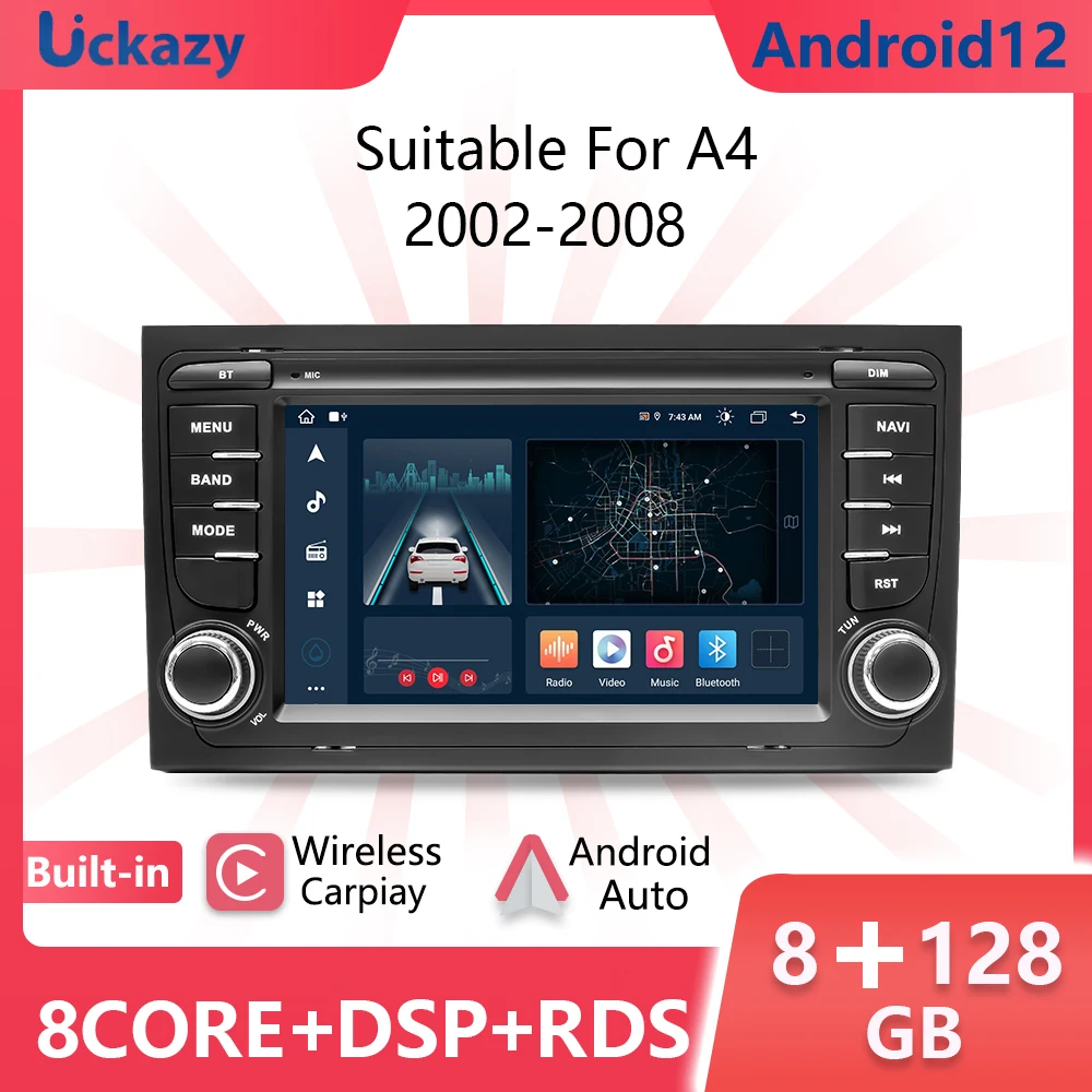 Autoradio 2 Din Android 12 Per Audi A4 B6 B7 S4 B7 B6 Rs4 Seat Exeo 2002-2008 Rs4 B7 Radio 2008-2012 Multimedia Naviaudio Stereo
