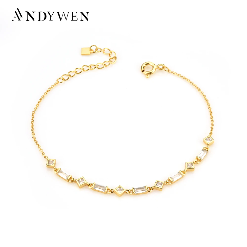Andywen Bracciale A Catena Con Ciondolo In Zircone Dorato In Argento Sterling 925 Pulsera De Cadena Janet Cristal Oro 2021 Gioielli Da Sposa Da Donna