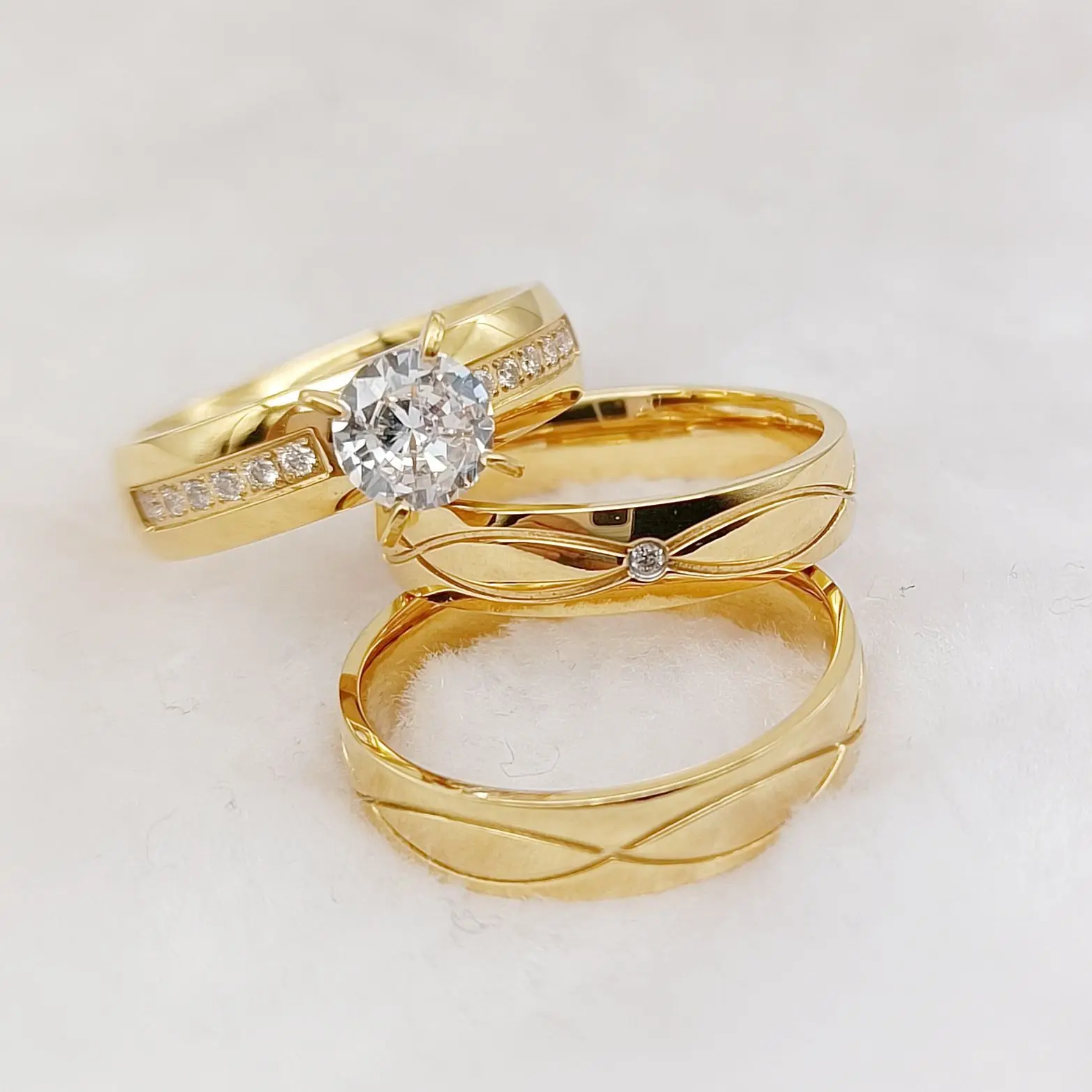 Fedi Nuziali Di Alta Qualità Fatti A Mano Vintage 3 Pezzi 14K Gioielli Placcati Oro Cz Diamante Coppie Anello Di Fidanzamento Anillos De Oro