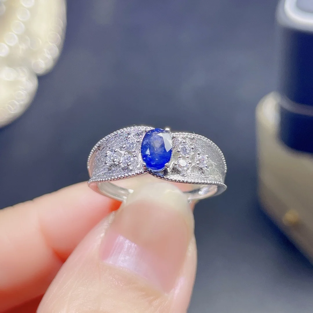 Natural Sapphire Ring Ladies Blue Gemstone Ring S925 Sterling Silver Anillos De Matrimonio Pareja En Oro 14 K