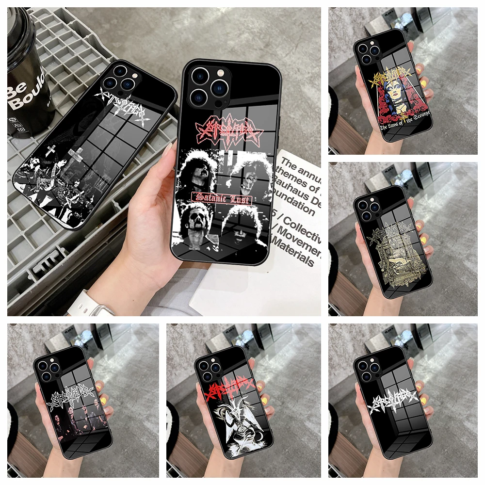 Per Iphone 15 Black Metal Rock Custodia Per Telefono In Vetro Per Iphone 13 14 12 11Pro Xr Xs Max 15 Plus Cover In Vetro Di Design