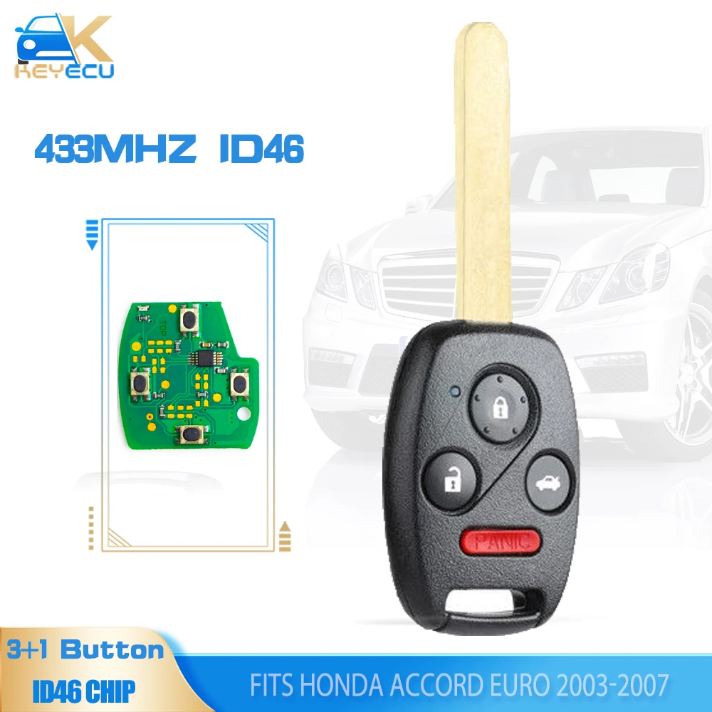 Keyecu Remote Key Fob 3 + 1 Button 433Mhz Id46 Chip Fob Per Honda Accord Euro 2003 2004 2005 2006 2007